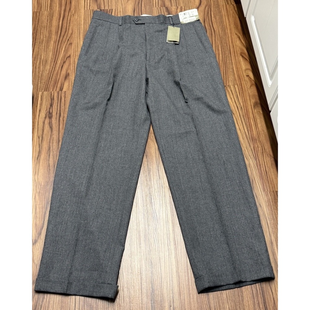 NWT 100% Wool Louis Raphael Mens 38x32 Gray Flannel Dress Pants Trousers